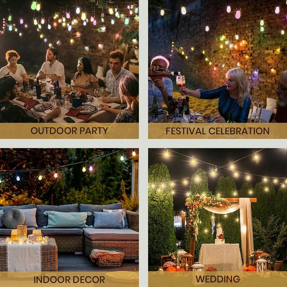 Groverdi LED Festoon String Lights Outdoor 20M Smart RGB Patio Light Christmas