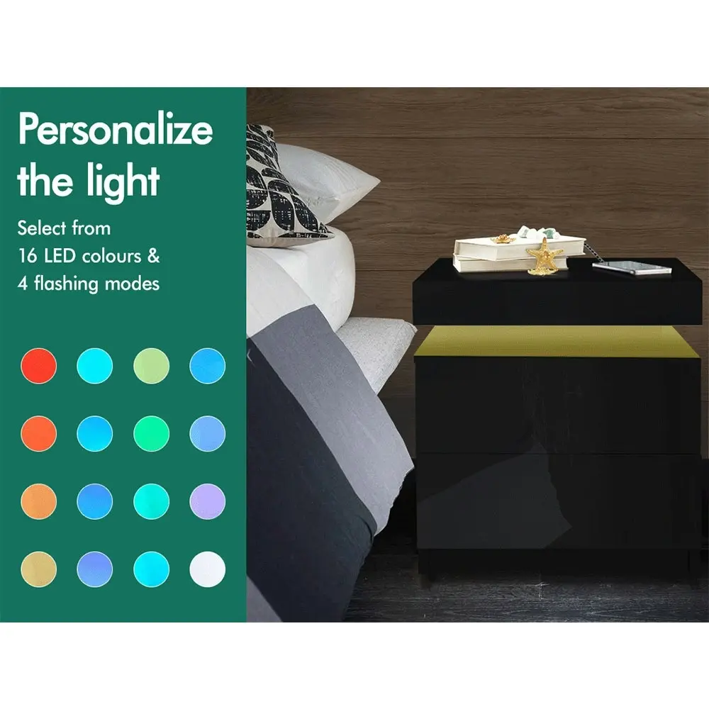 Alfordson Bedside Table LED Gloss Black