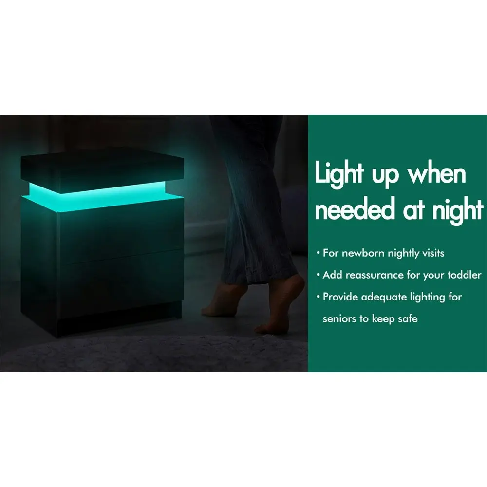 Alfordson Bedside Table LED Gloss Black