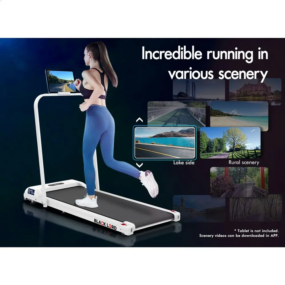 Black Lord Treadmill Electric Walking Pad Home Fitness Foldable White w/ Smart Watch