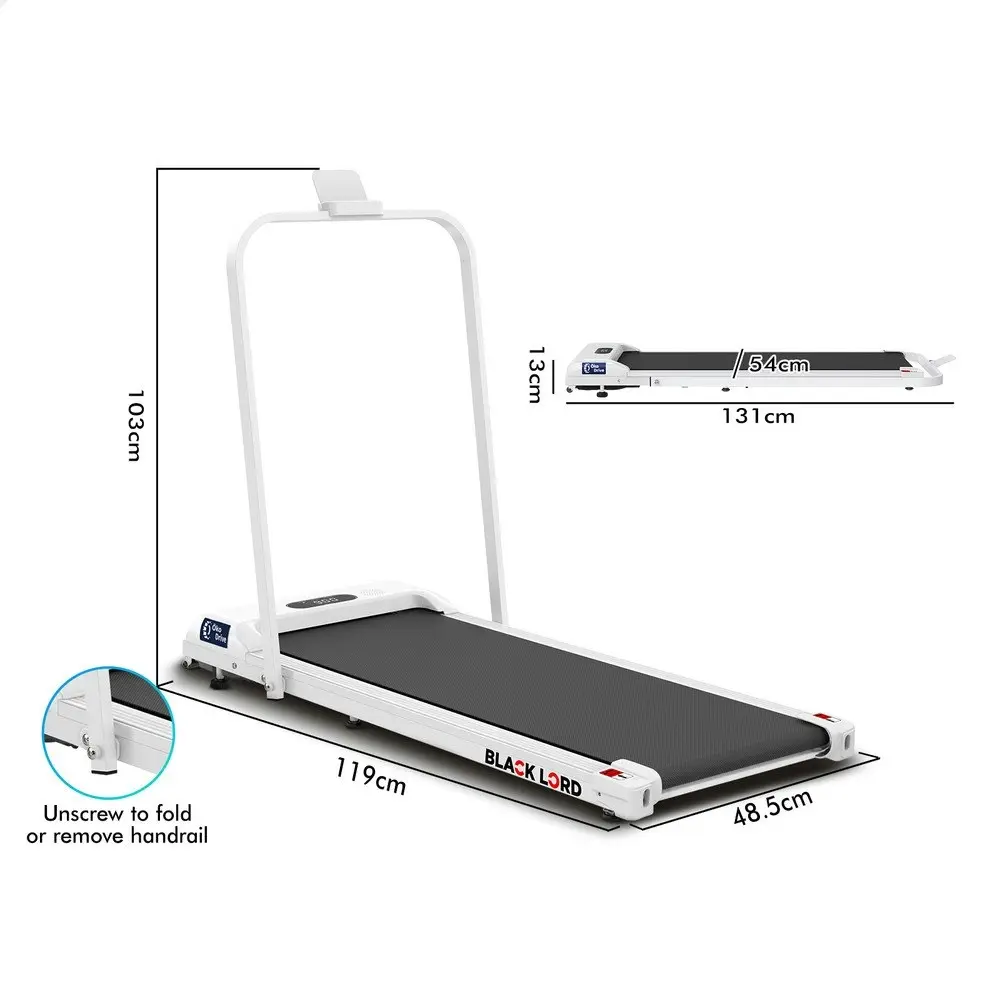 Black Lord Treadmill Electric Walking Pad Home Fitness Foldable White w/ Smart Watch