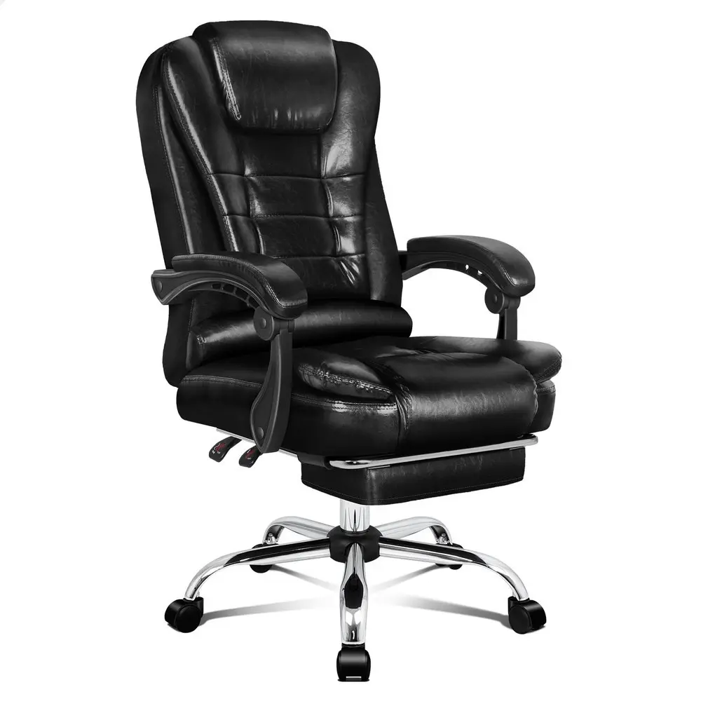 Alfordson Office Chair Executive PU Leather Seat with Footrest Glossy Black