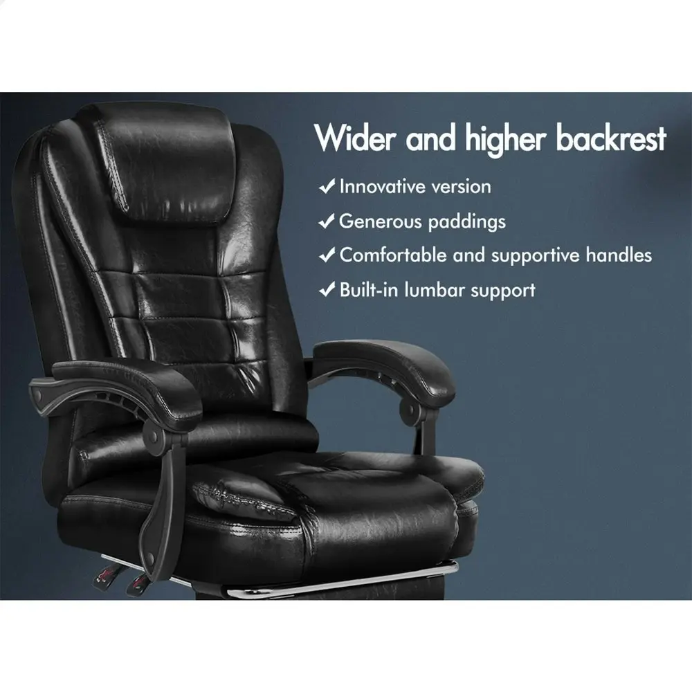 Alfordson Office Chair Executive PU Leather Seat with Footrest Glossy Black