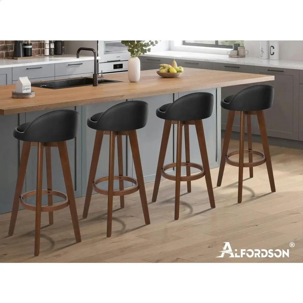 Alfordson Bar Stools Wooden Black Brown X4