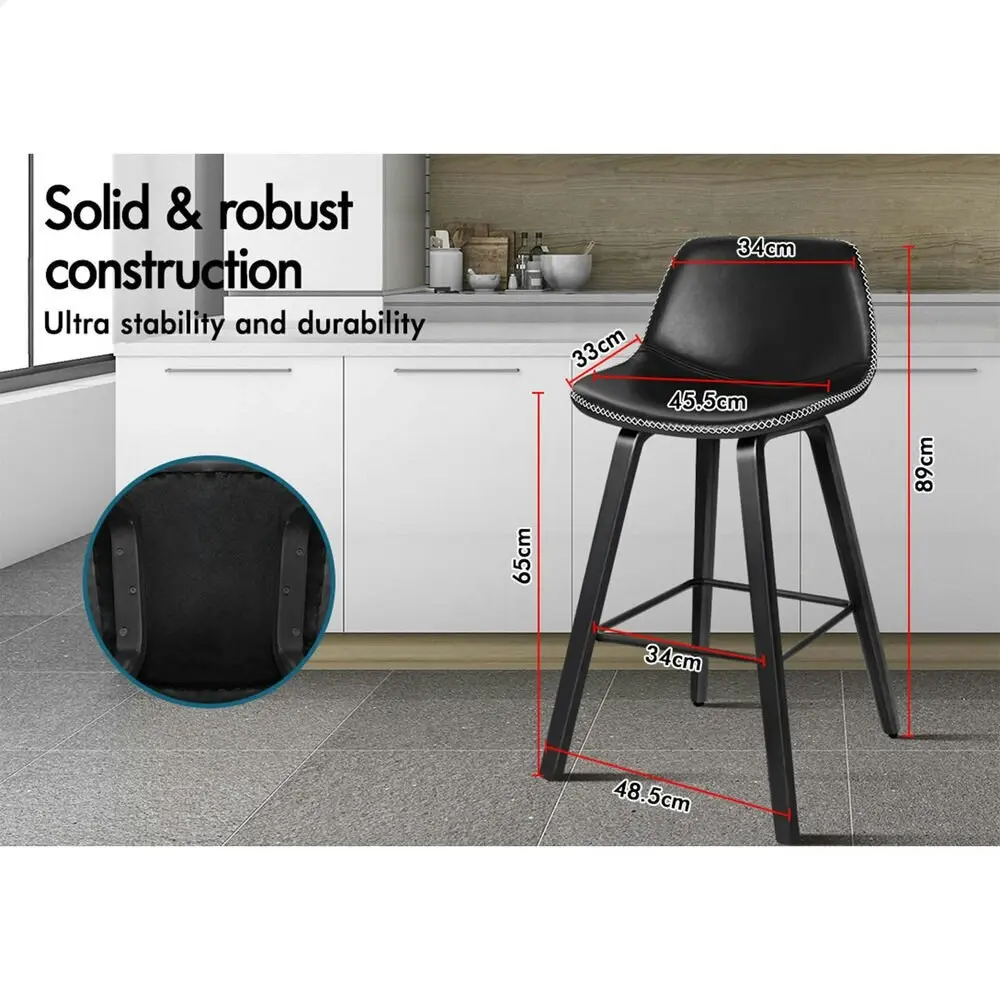 Alfordson Bar Stools Embellished Stitching All Black Noah X2