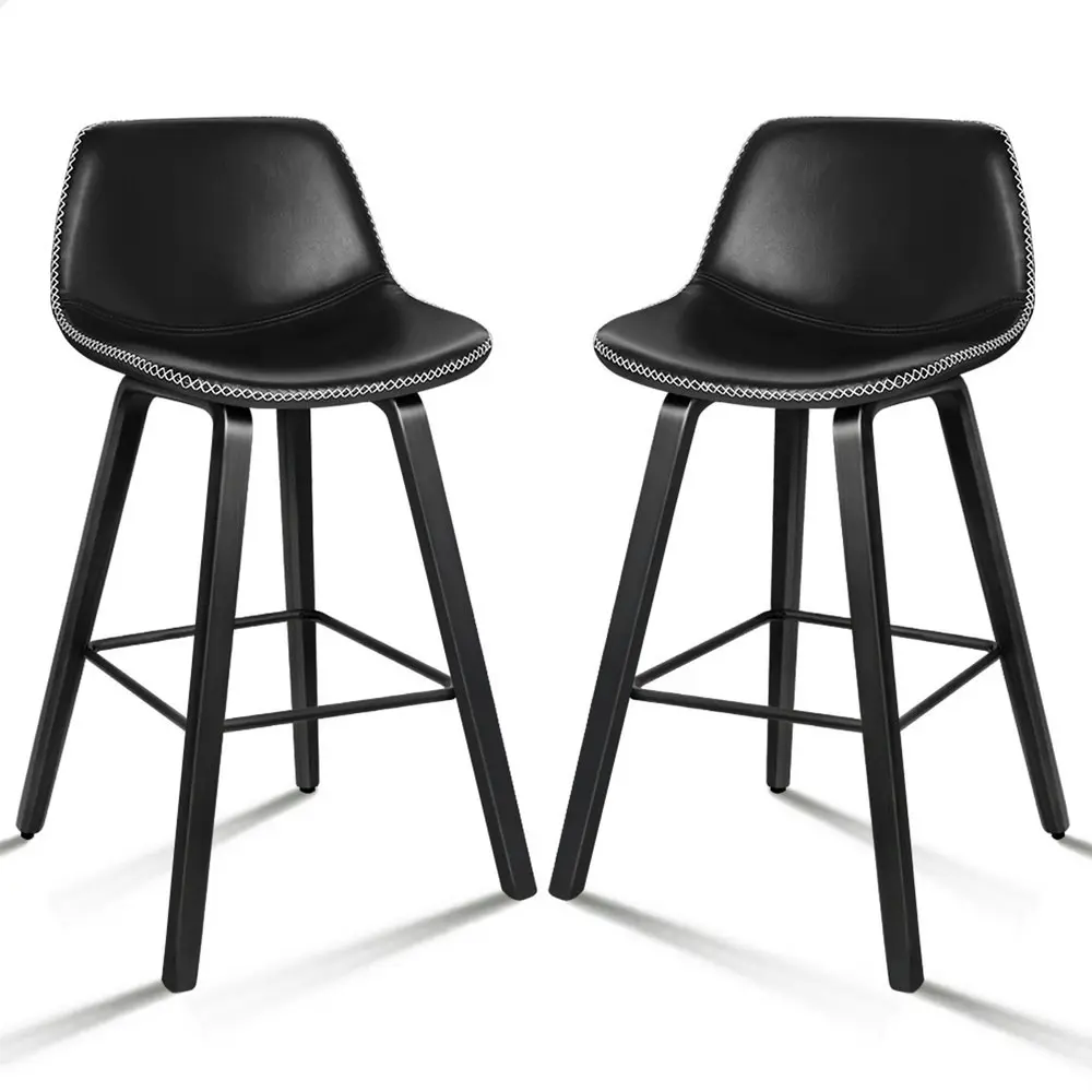 Alfordson Bar Stools Embellished Stitching All Black Noah X2