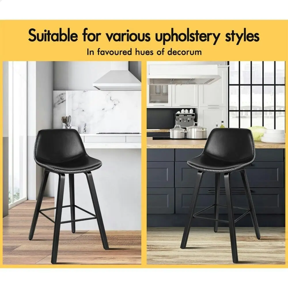 Alfordson Bar Stools Embellished Stitching All Black Noah X2