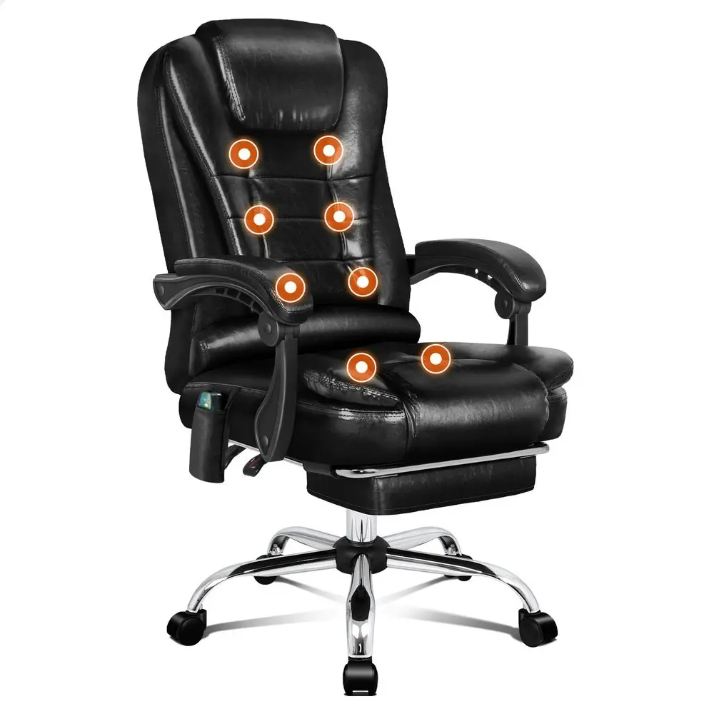 Alfordson 8-Point Massage Office Chair Heated Seat Executive PU Leather Glossy Black