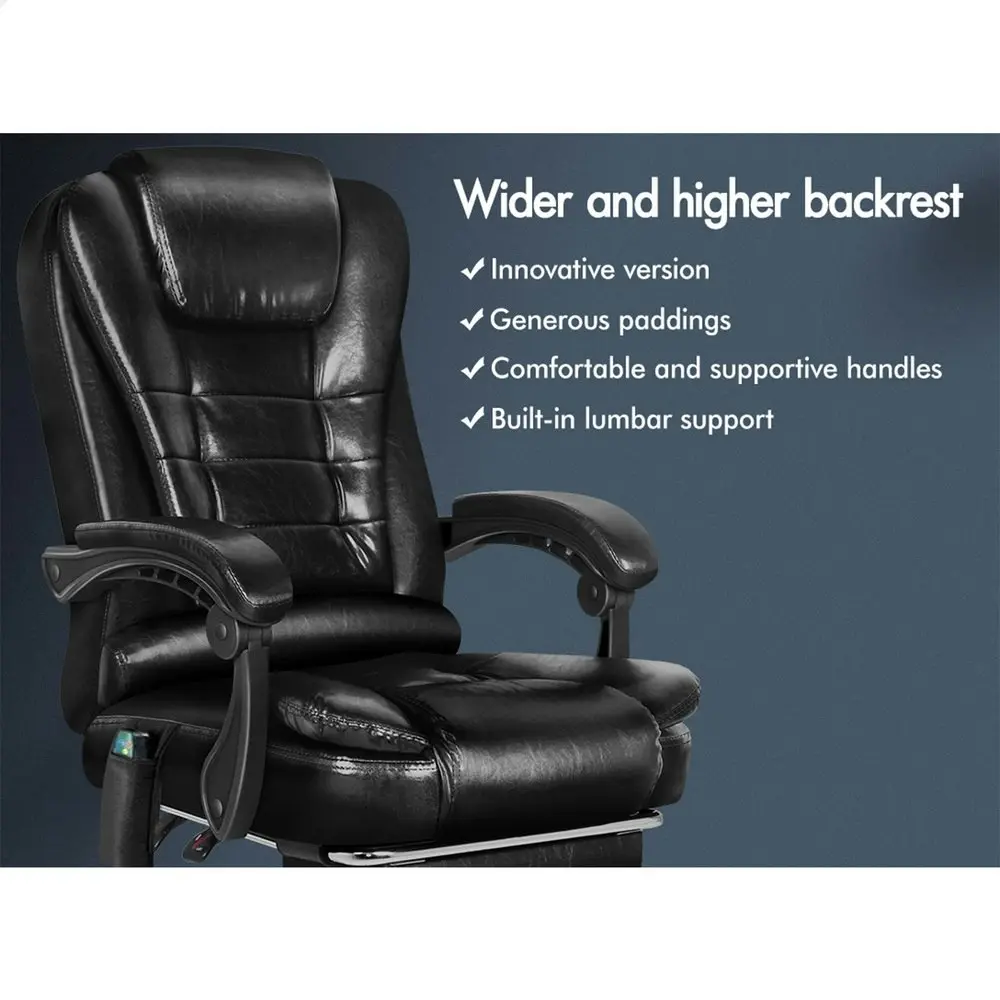 Alfordson 8-Point Massage Office Chair Heated Seat Executive PU Leather Glossy Black