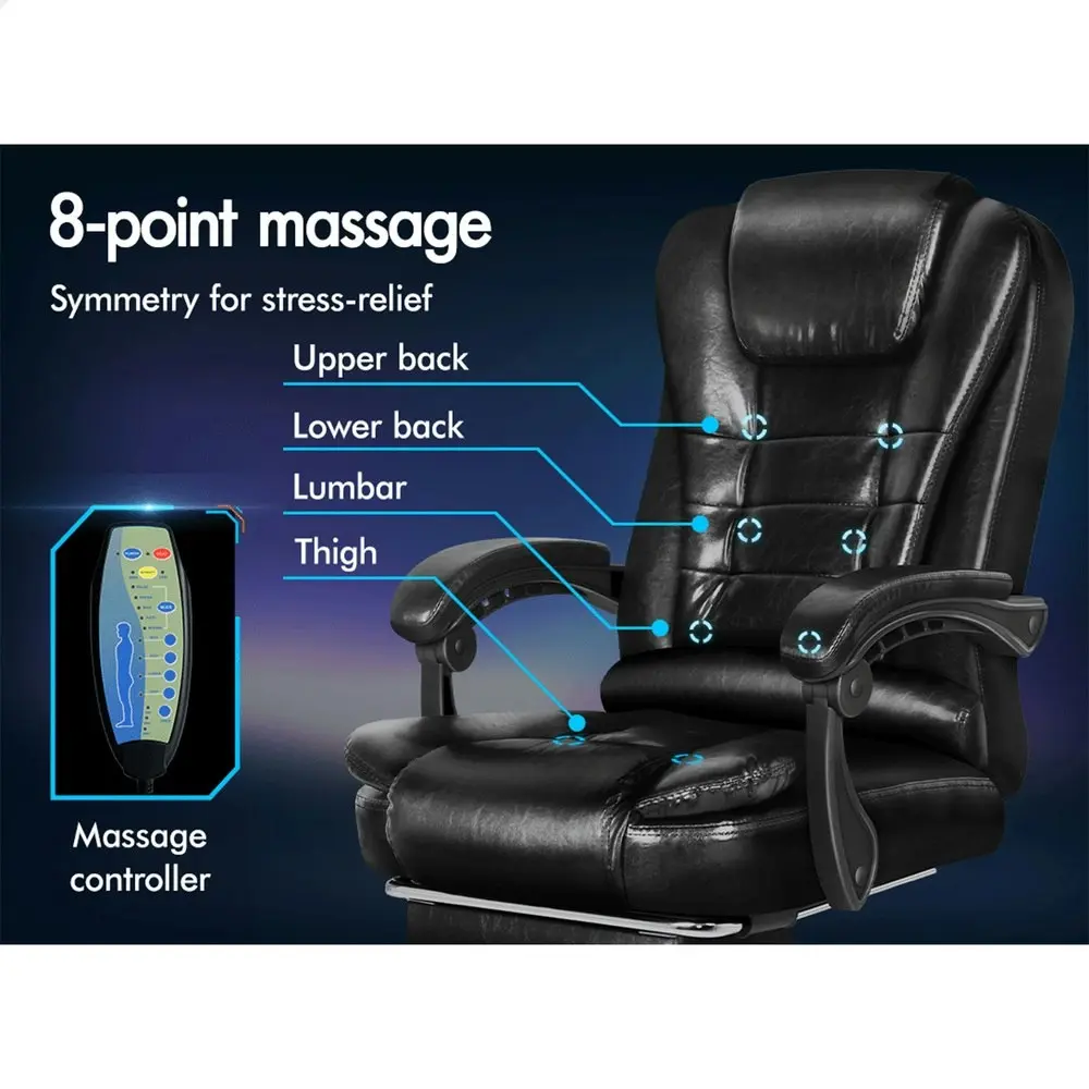 Alfordson 8-Point Massage Office Chair Heated Seat Executive PU Leather Glossy Black