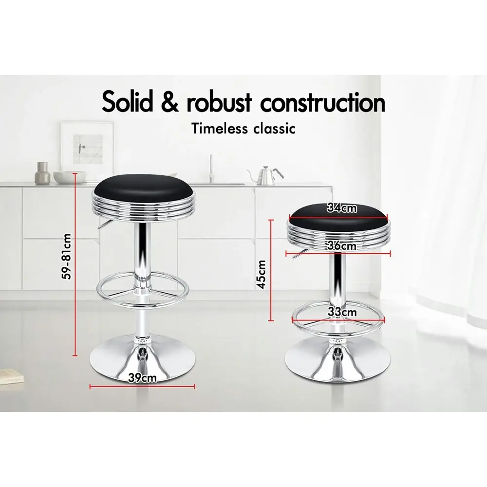 Alfordson Bar Stools Backless Swivel Silver & Black Sade x2