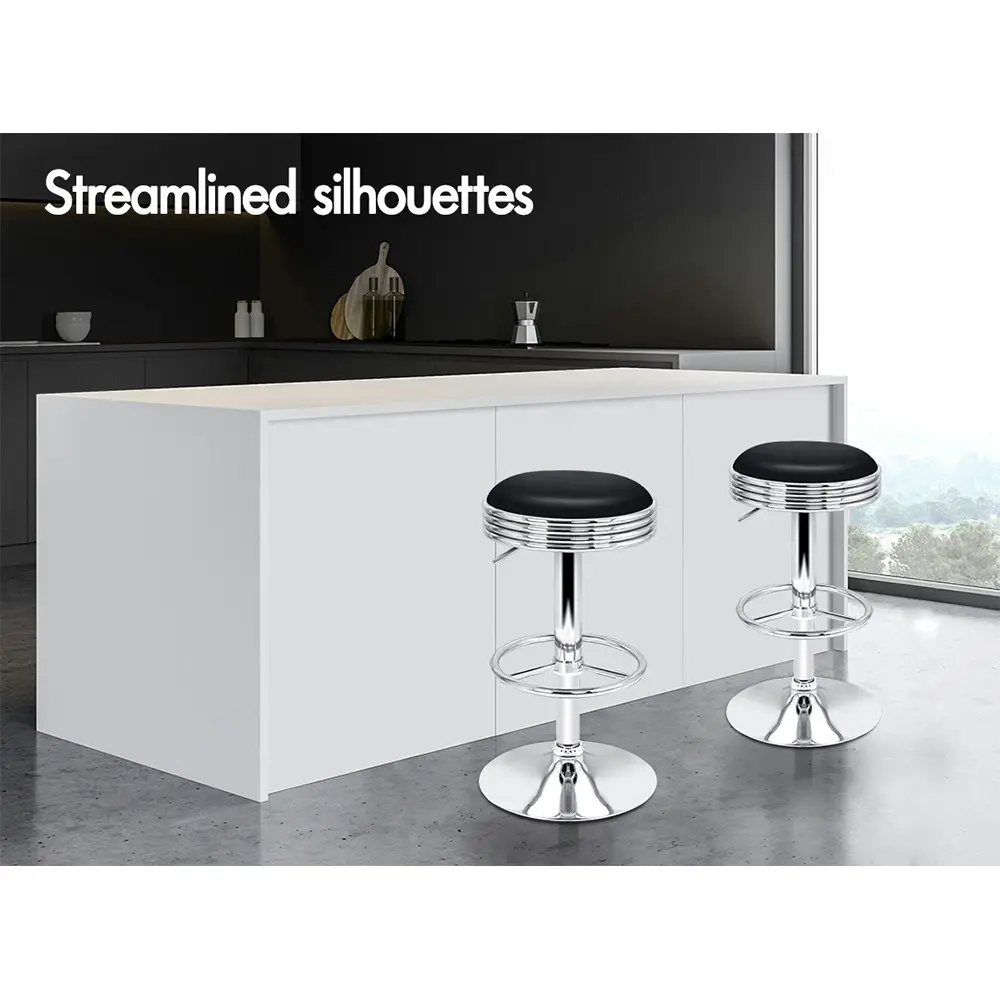 Alfordson Bar Stools Backless Swivel Silver & Black Sade x2