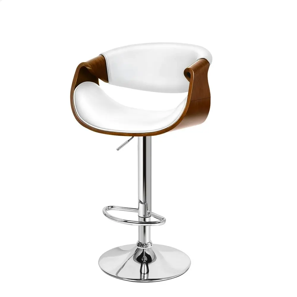 Alfordson 1x Bar Stool Kitchen Swivel Chair Wooden Leather Trice White