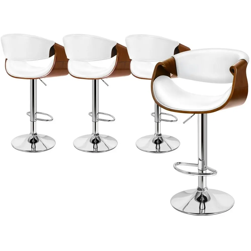 Alfordson 4x Bar Stool Kitchen Swivel Chair Wooden Leather Trice White