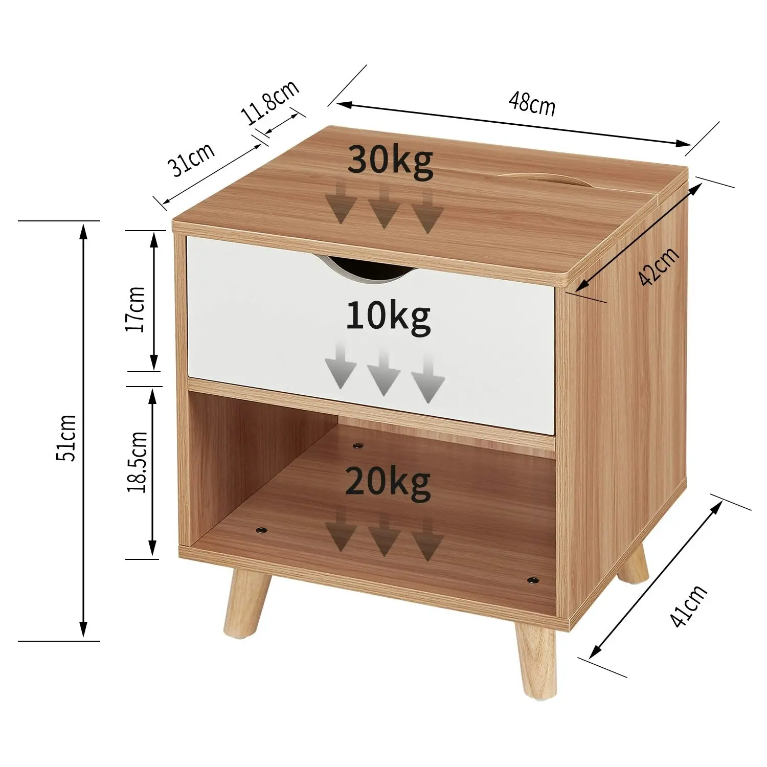 Casadiso Bedside Table with Charging Station Smart Side Table with Integrated Power Board & USB Ports (Furud)