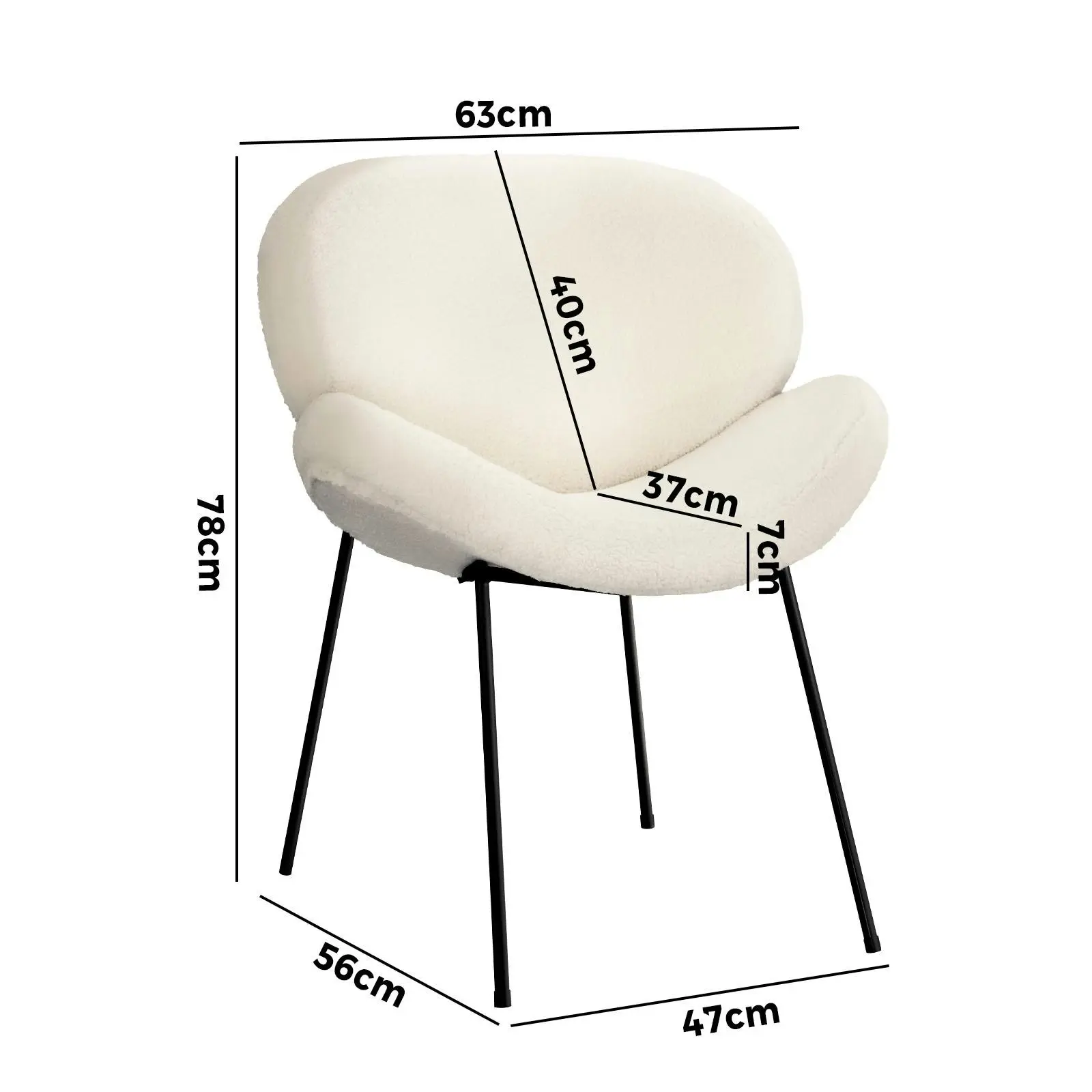 Oikiture 1PC Armchair Dining Chair Accent Chairs Tub Armchairs Sherpa White