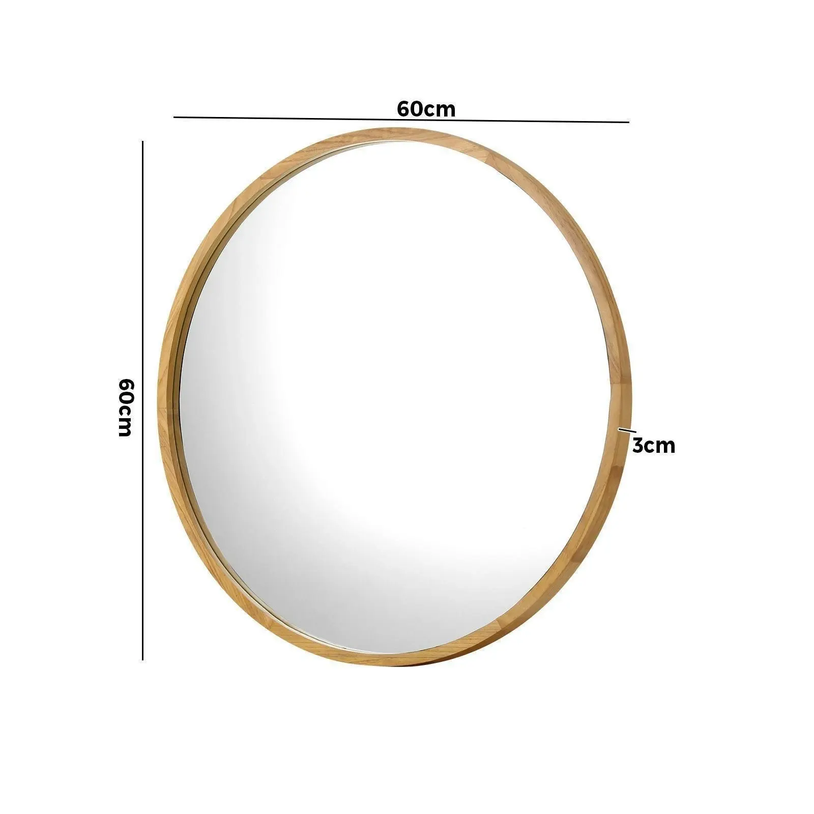 Oikiture 60cm Wall Mirrors Round Makeup Mirror Home Decor Wooden Dining Room