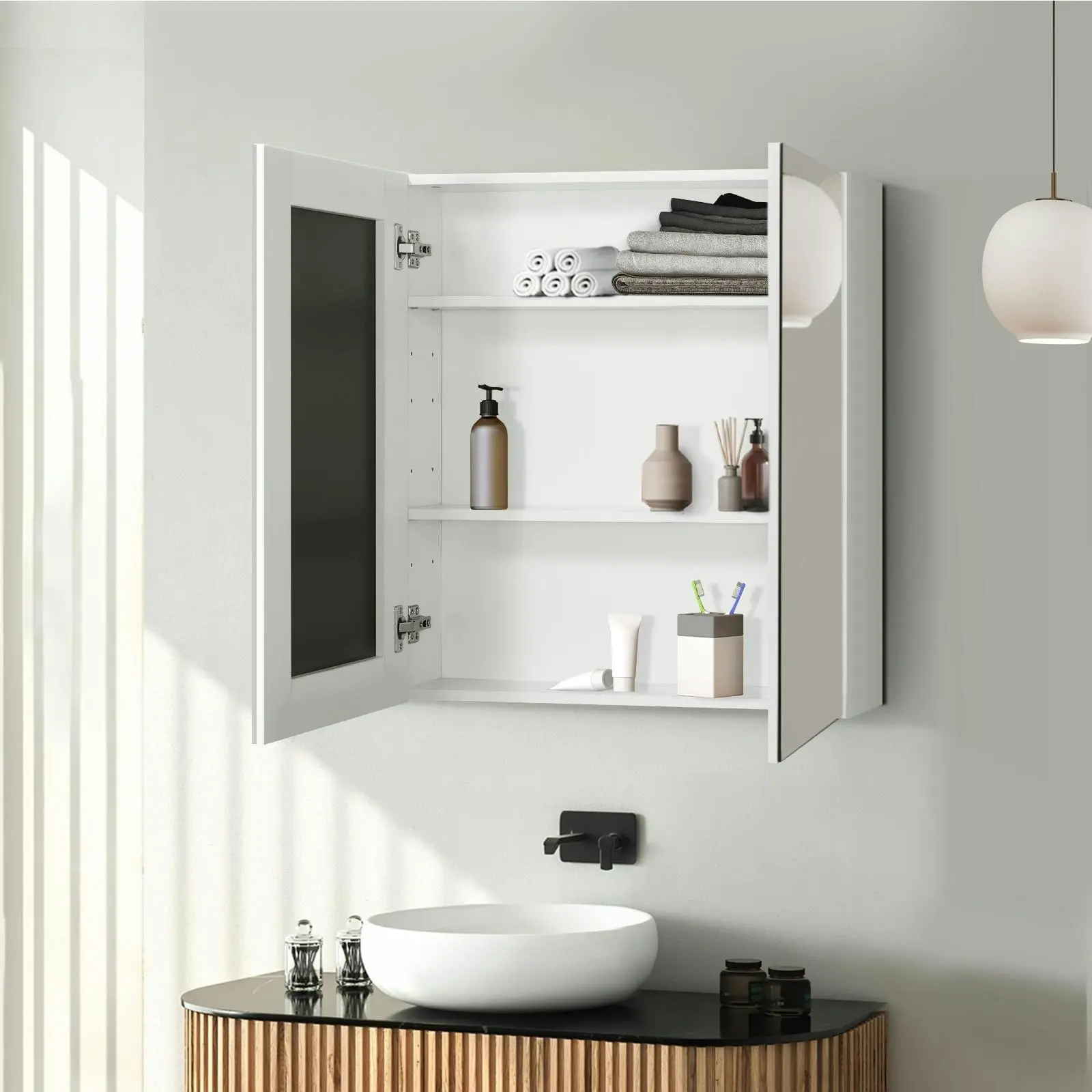 Welba Bathroom Mirror Cabinet Vanity Medicine Shaving Wall Storage 600mmx720mm