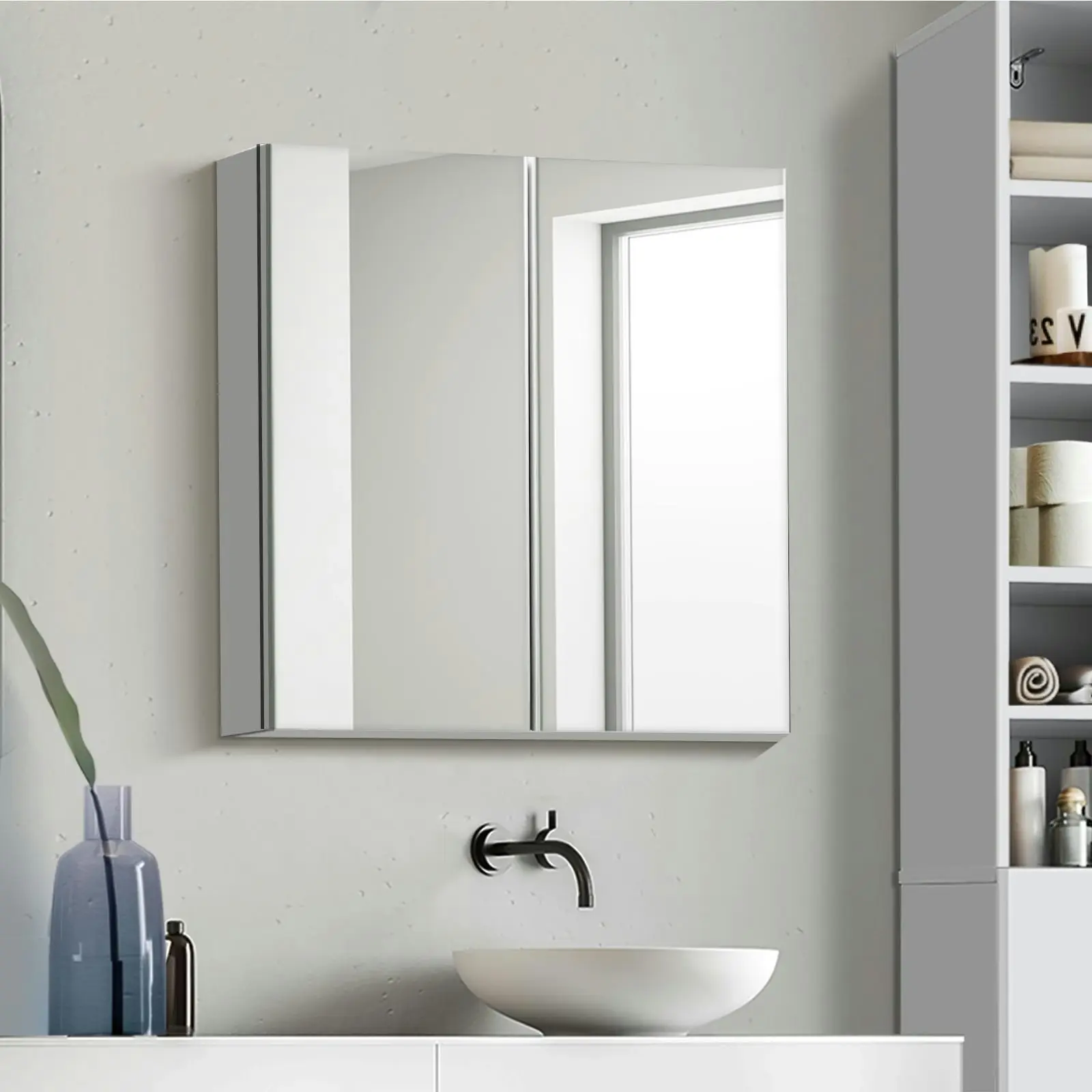 Welba Bathroom Mirror Cabinet Vanity Medicine Shaving Wall Storage 600mmx720mm