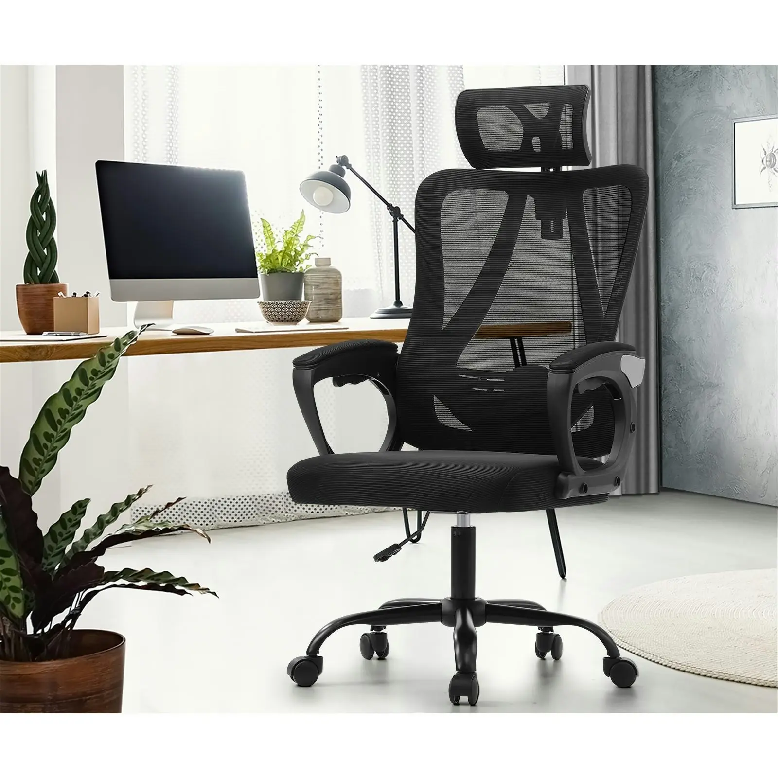 Oikiture Mesh Office Chair Adjustable Lumbar Support Reclining Computer Black-Premium Edition