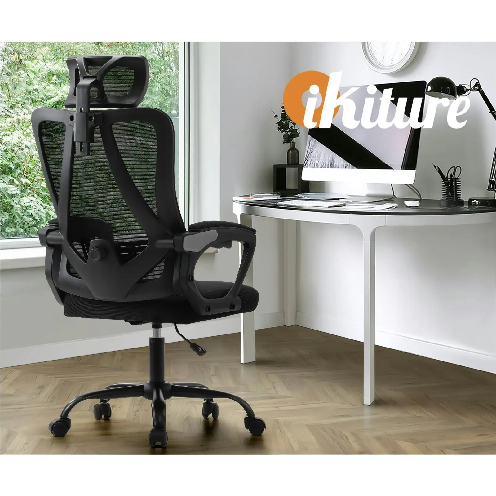 Oikiture Mesh Office Chair Adjustable Lumbar Support Reclining Computer Black-Premium Edition