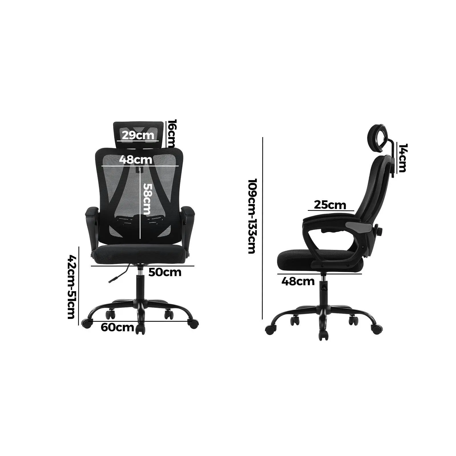 Oikiture Mesh Office Chair Adjustable Lumbar Support Reclining Computer Black-Premium Edition