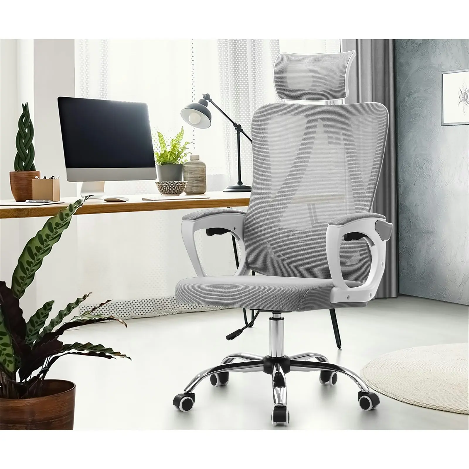 Oikiture Mesh Office Chair Adjustable Lumbar Support Reclining Computer White-Premium Edition