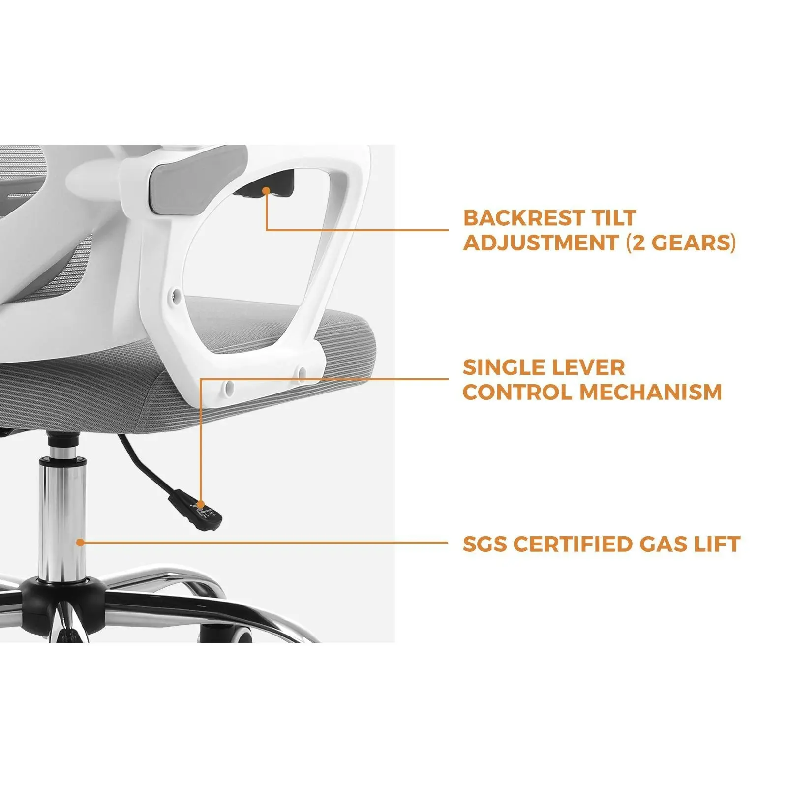 Oikiture Mesh Office Chair Adjustable Lumbar Support Reclining Computer White-Premium Edition