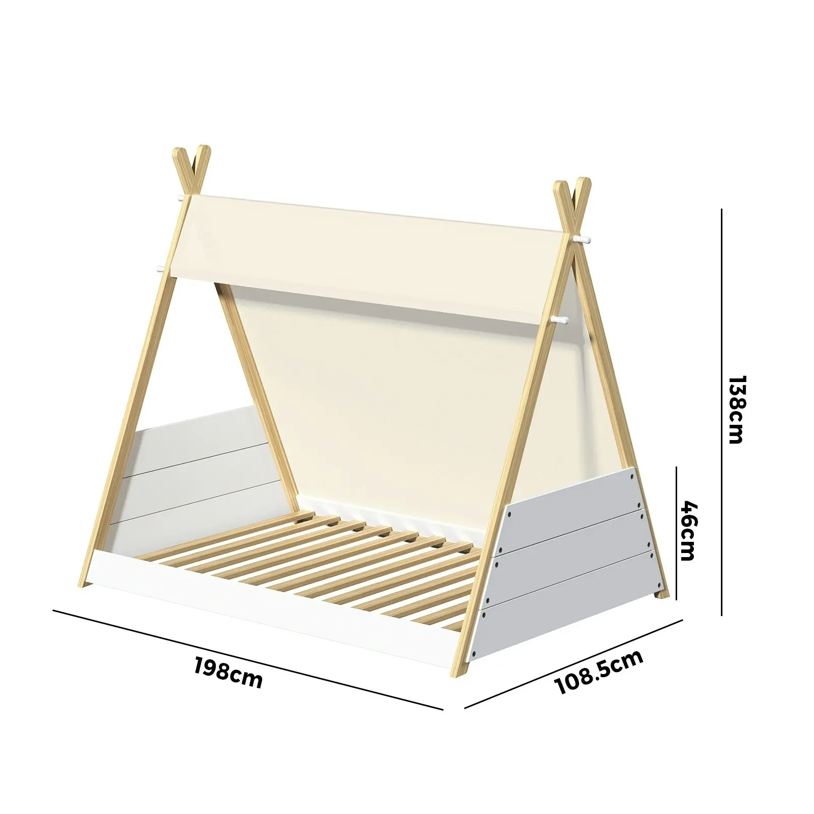 Oikiture Kids Bed Frame Wooden Timber Single Teepee Bed Frame Platform Base