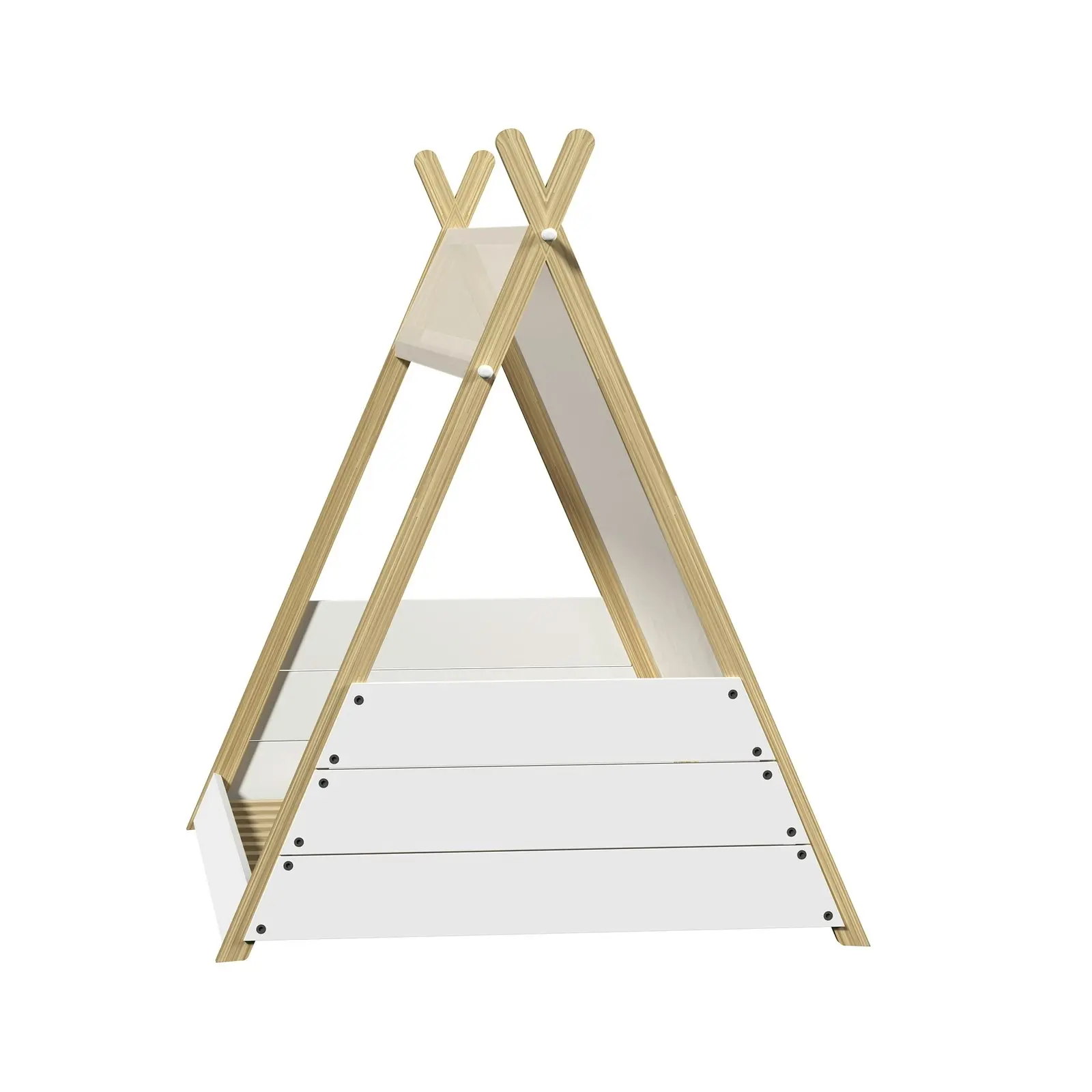 Oikiture Kids Bed Frame Wooden Timber Single Teepee Bed Frame Platform Base