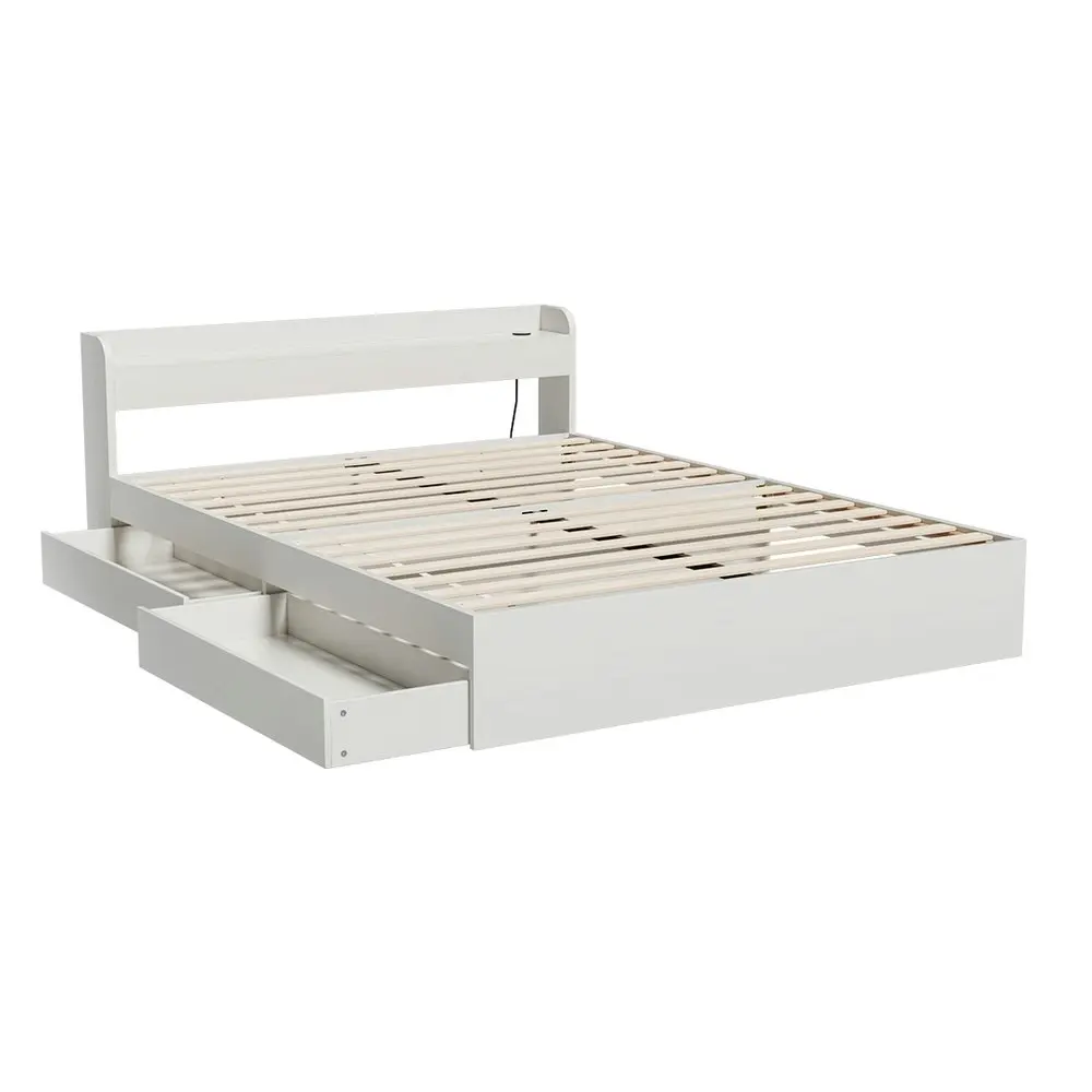 Artiss Bed Frame Queen Size with Charging Ports and 2 Drawers AURA