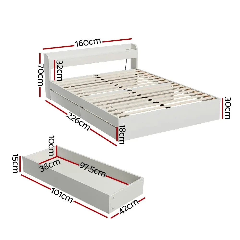 Artiss Bed Frame Queen Size with Charging Ports and 2 Drawers AURA