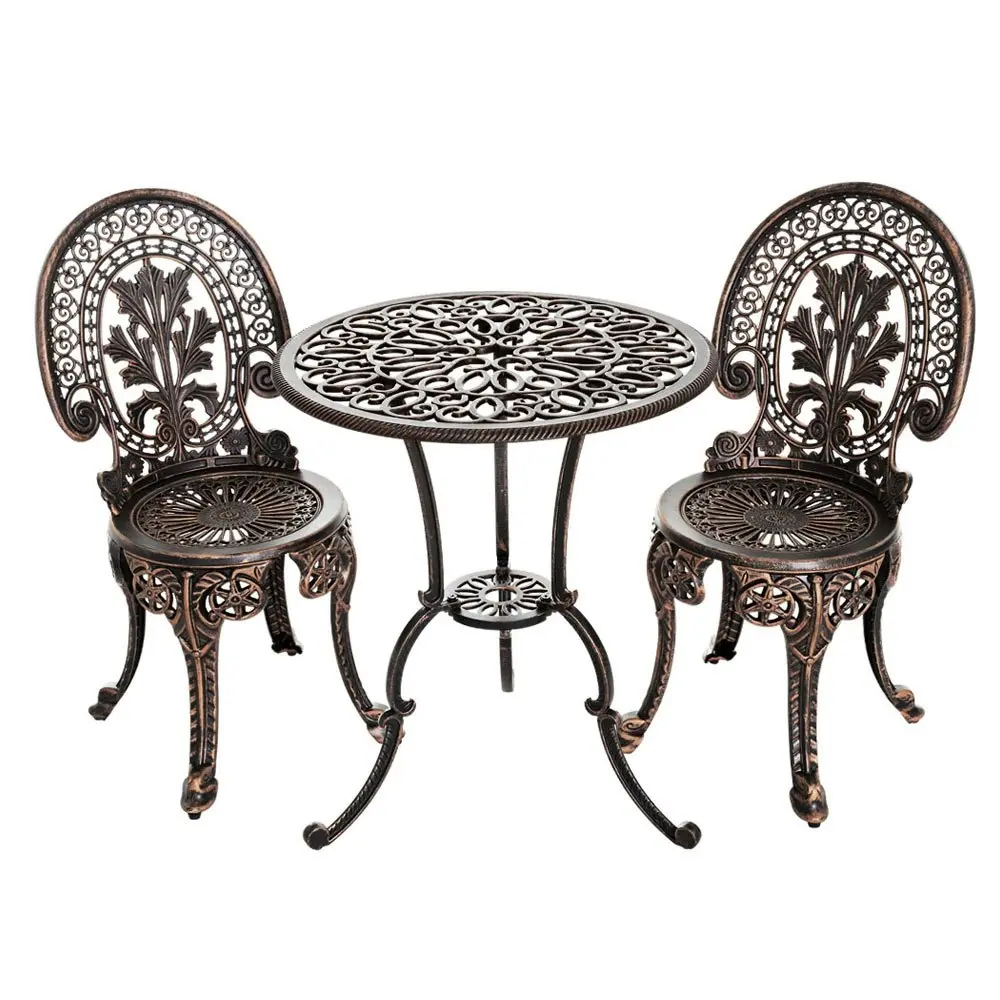 Gardeon 3PC Patio Furniture Outdoor Bistro Set Dining Chairs Cast Aluminium Bronze