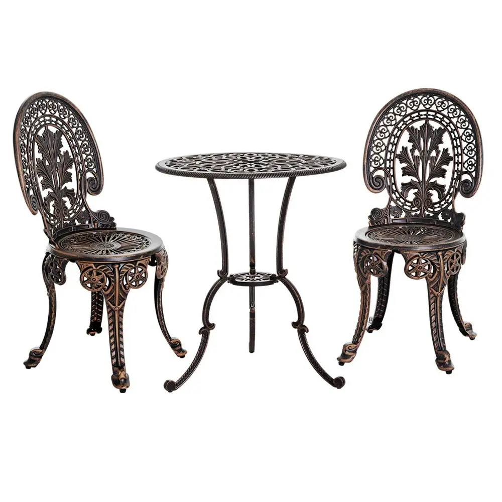 Gardeon 3PC Patio Furniture Outdoor Bistro Set Dining Chairs Cast Aluminium Bronze