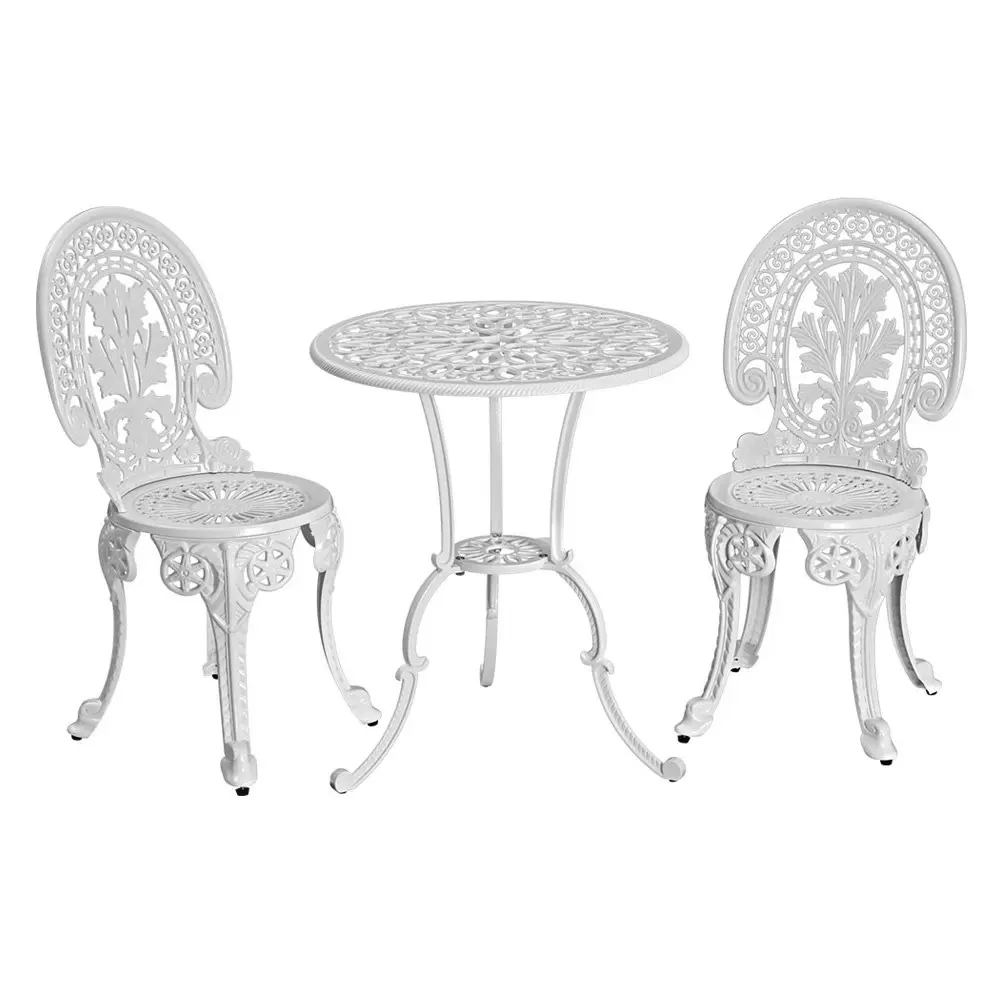 Gardeon 3PC Patio Furniture Outdoor Bistro Set Dining Chairs Cast Aluminium White