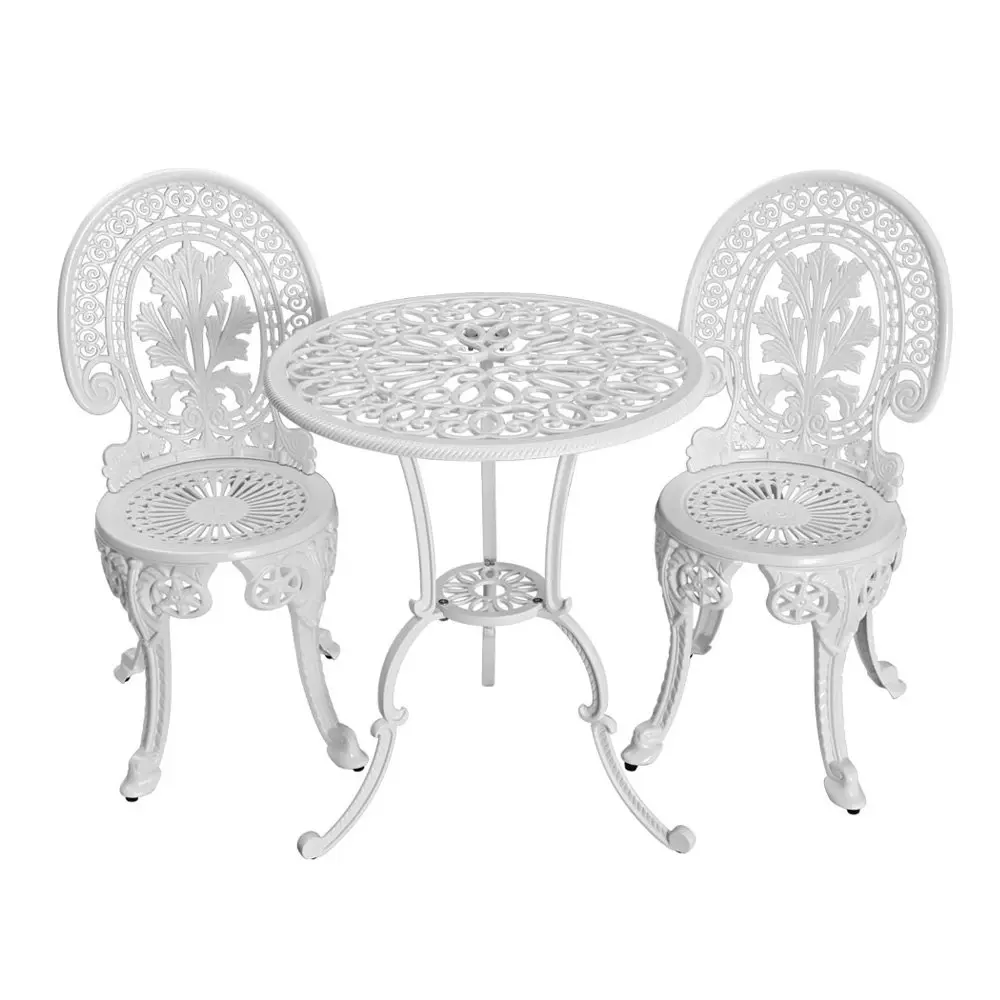 Gardeon 3PC Patio Furniture Outdoor Bistro Set Dining Chairs Cast Aluminium White