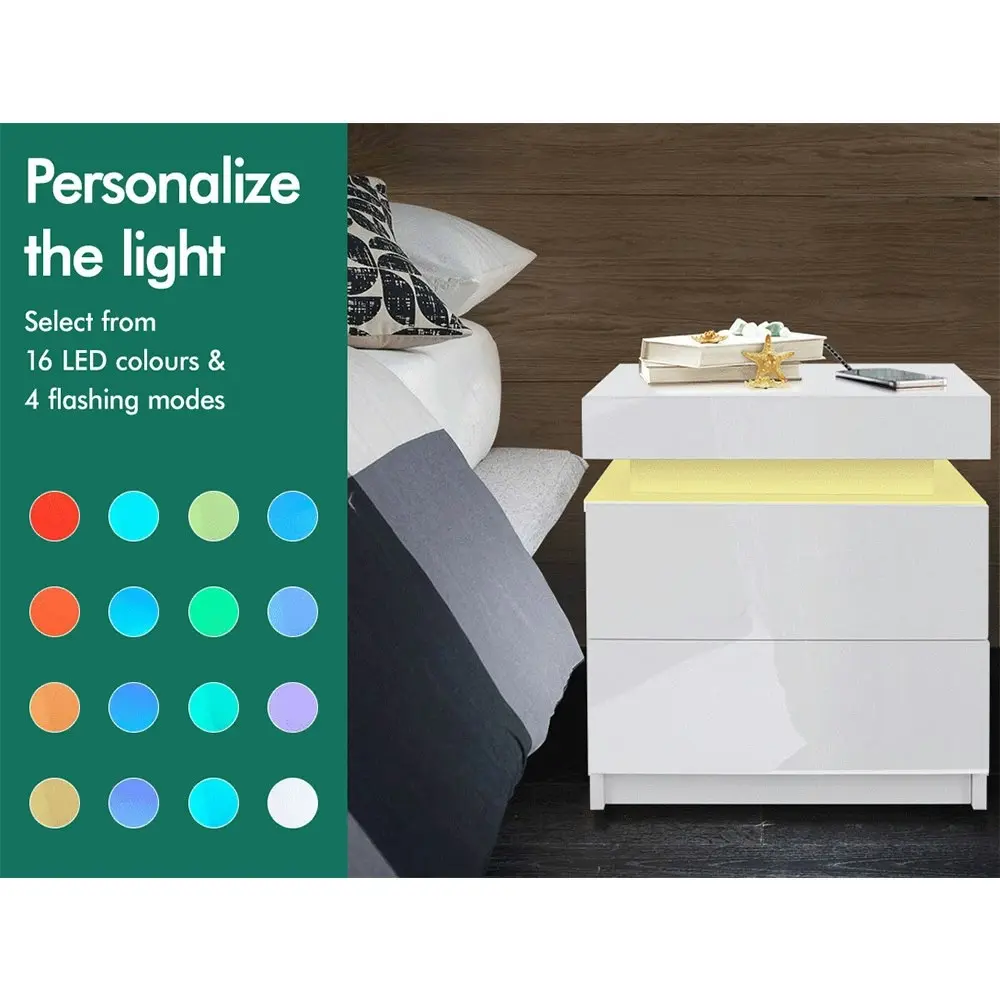 Alfordson Bedside Table LED Gloss White