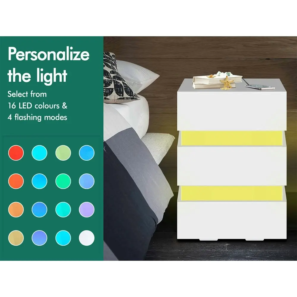 Alfordson Bedside Table RGB LED White