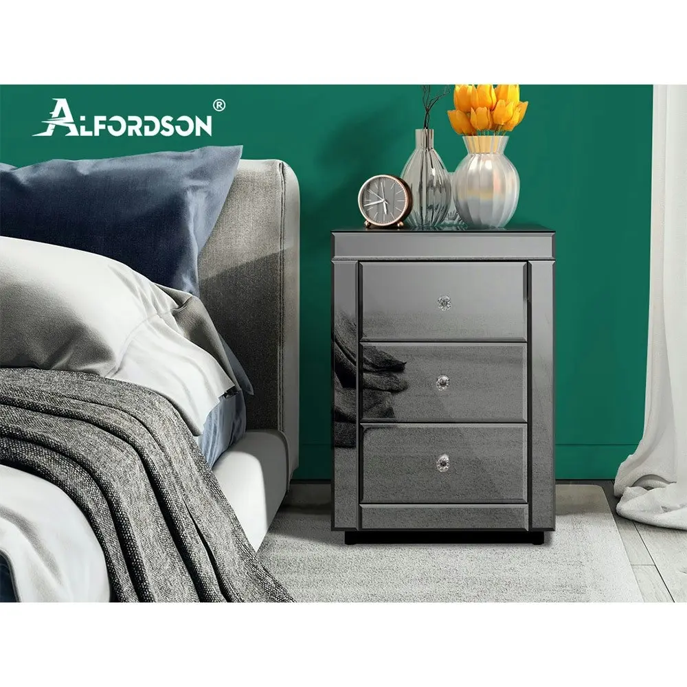 Alfordson Bedside Table Mirrored Grey