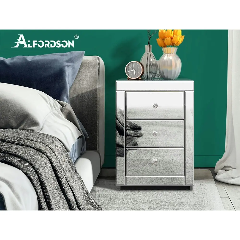 Alfordson Mirrored Bedside Table Silver