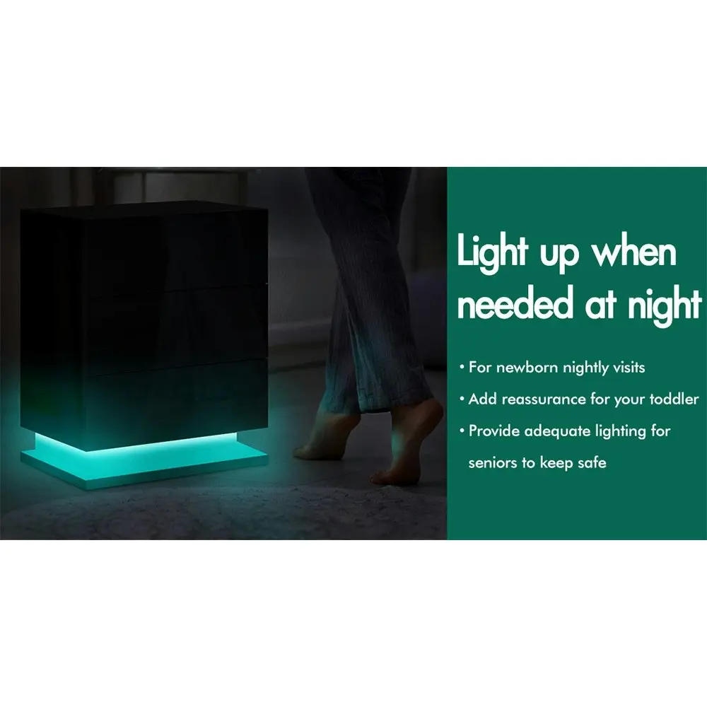 Alfordson 2x Bedside Table Gloss LED Black