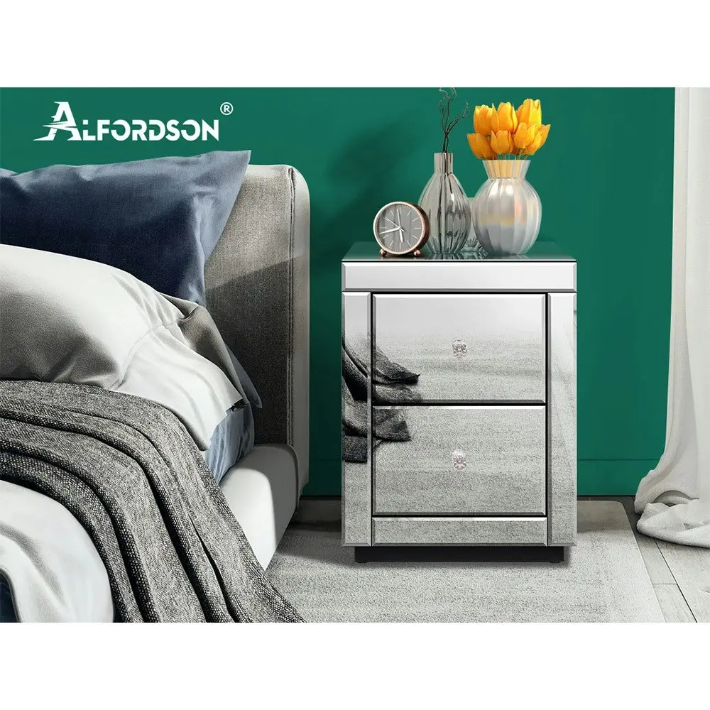 Alfordson Bedside Table Mirrored Silver