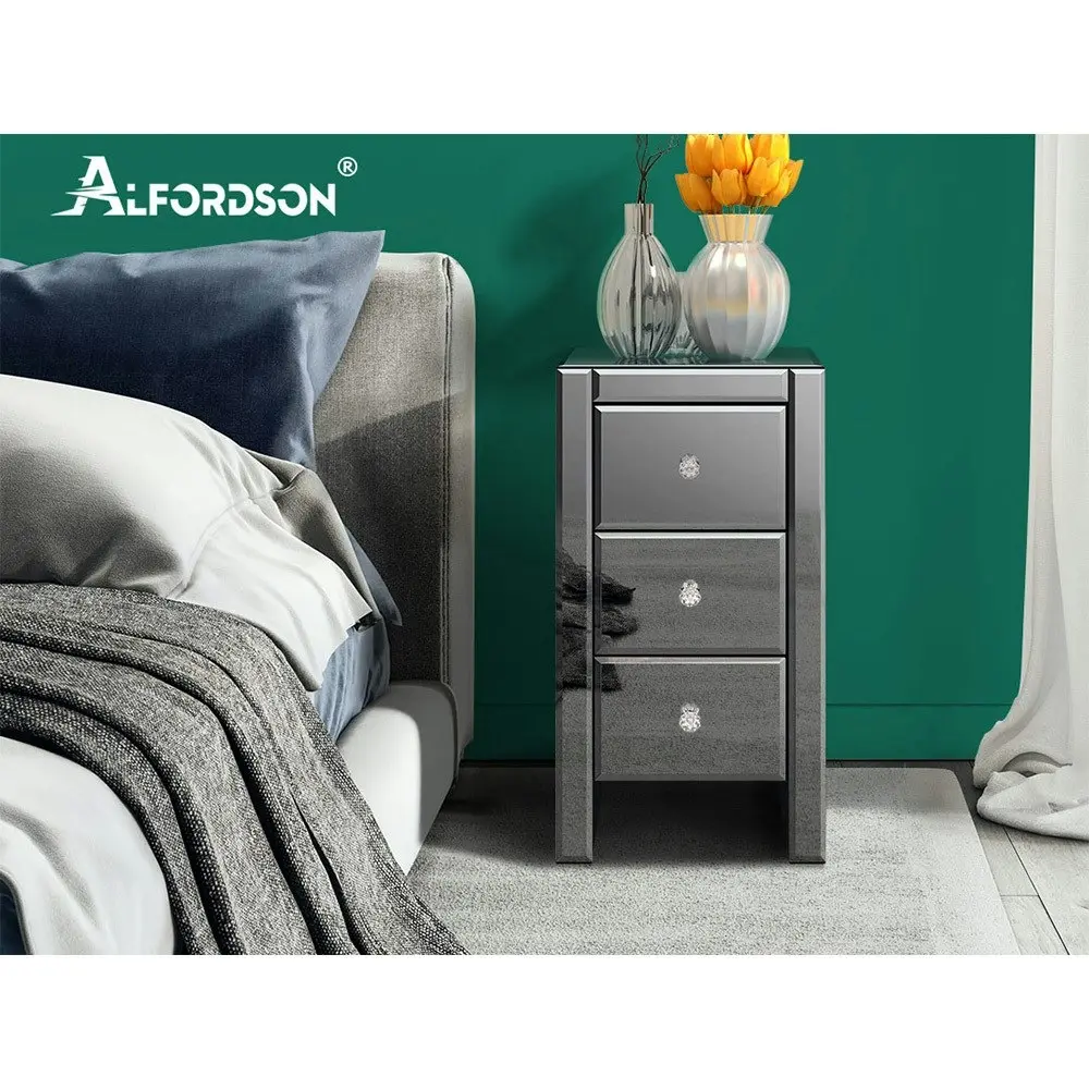 Alfordson Mirrored Bedside Table Grey