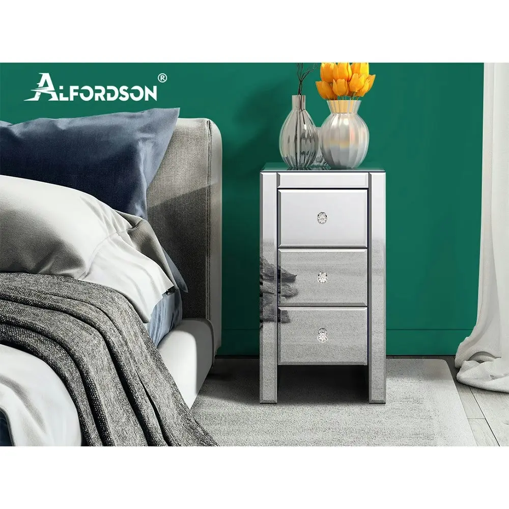 Alfordson Mirrored Bedside Table - Silver