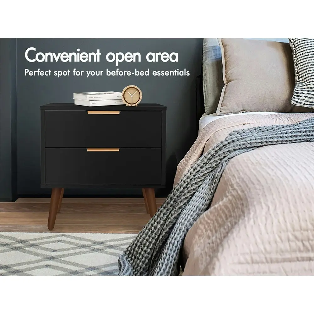 Alfordson 2x Bedside Table Scandinavian Black