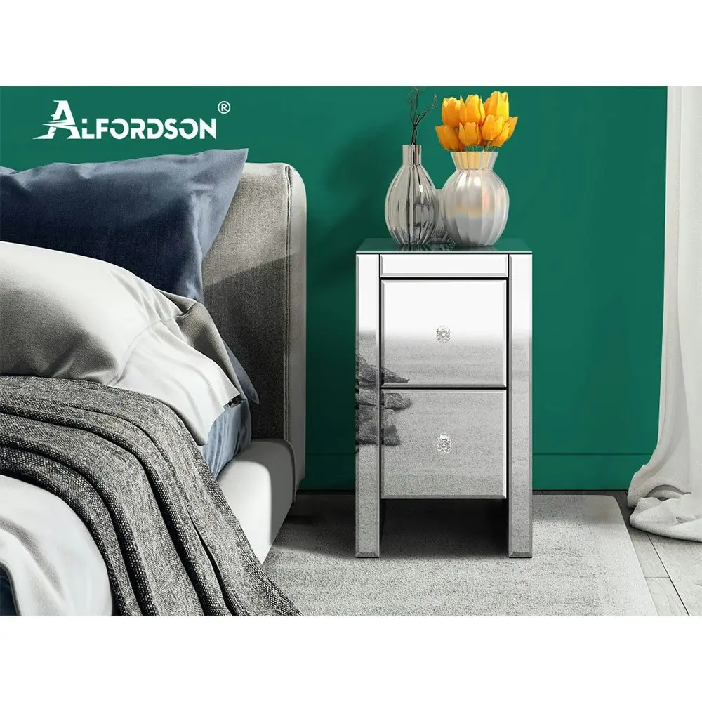 Alfordson Bedside Table Mirrored Silver Gloss