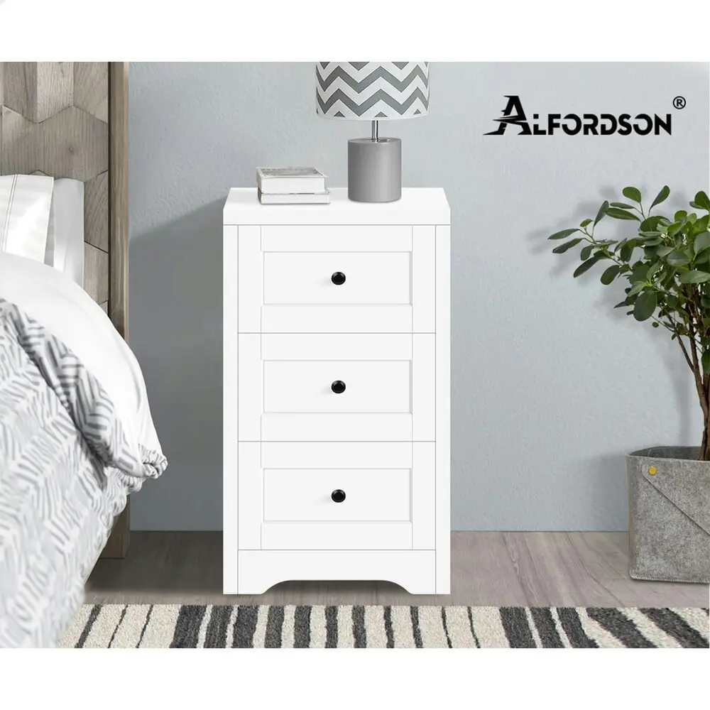 Alfordson Bedside Table Hamptons Drawer White