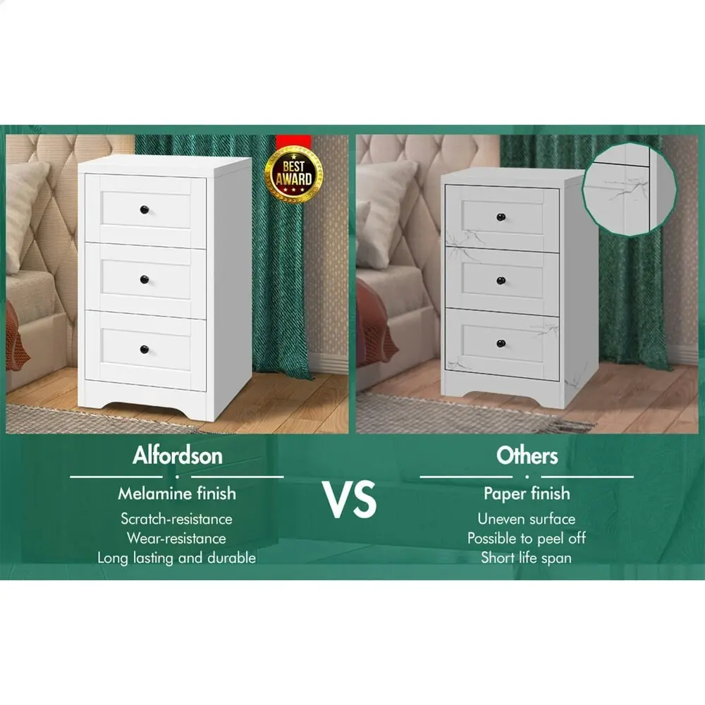 Alfordson 2x Bedside Table Hamptons Drawer White