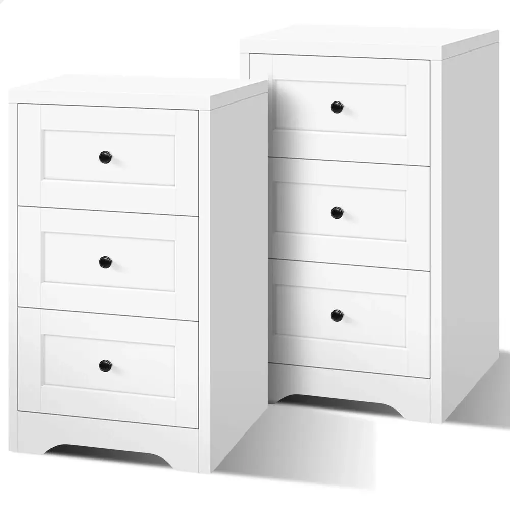 Alfordson 2x Bedside Table Hamptons Drawer White