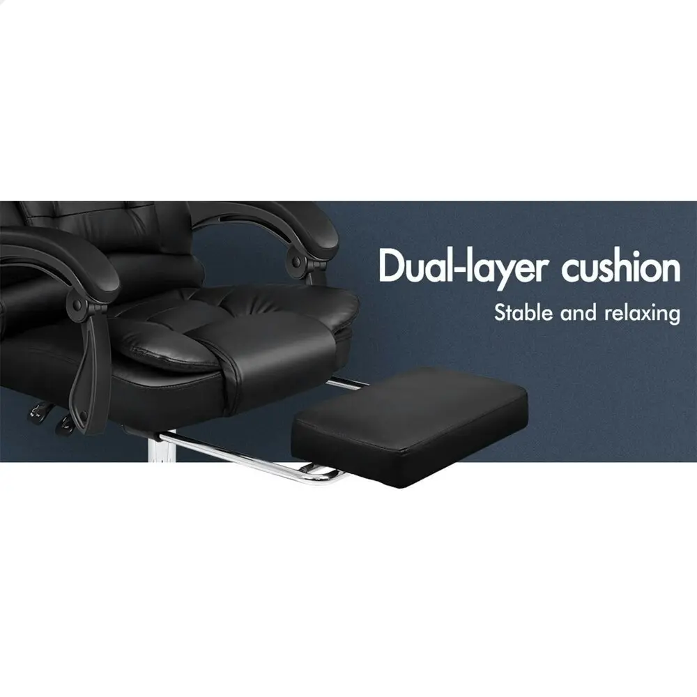 Alfordson Office Chair PU Leather Seat Footrest Black